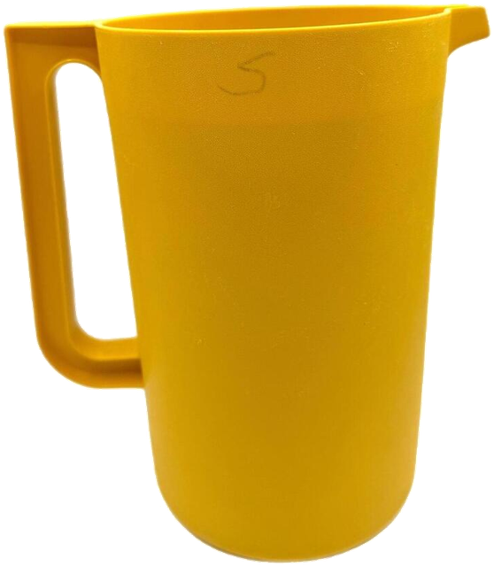 1 Gallon Pitcher: Golden yellow body, no lid. One-gallon model per seller; no lid or production date should be added.