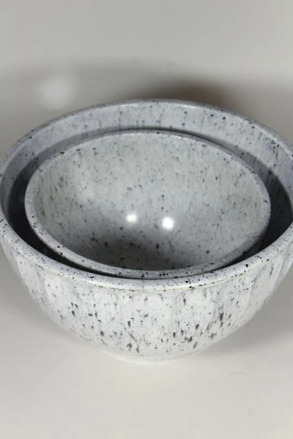 Boonton confetti mixing bowls — black and white speckled melamine