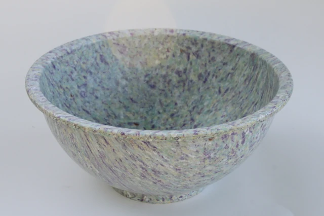 Texas Ware confetti mixing bowl — lavender-blue with multicolored flecks