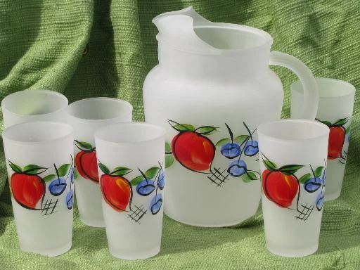 Hand-painted fruit pitcher and tumbler set