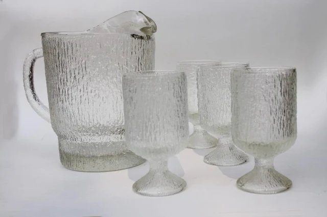 Crystal Ice pitcher and footed glasses